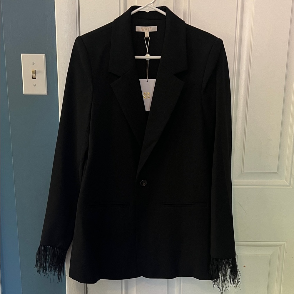 WAYF Romee black Blazer with Feather Accents size S
